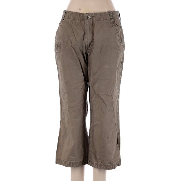 Columbia Mid Rise Cargo Canvas Twill Cropped Capri Beige Khaki Wide Leg Pants 8 - Picture 1 of 2